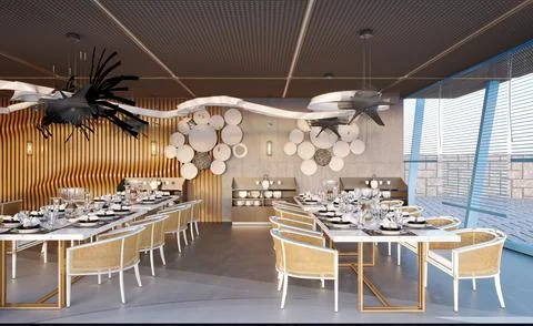3d render cafe restaurant Stock Illustration