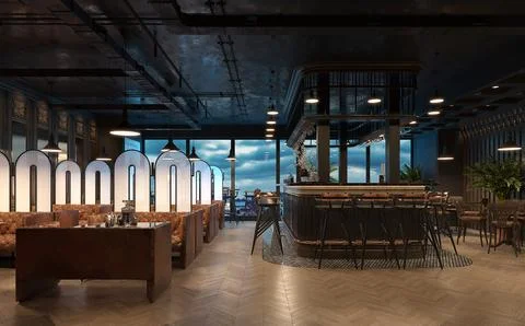 3d render cafe restaurant Stock Illustration