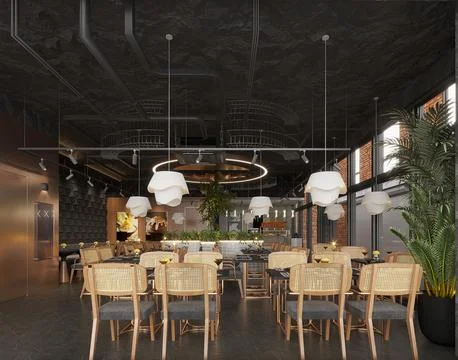 3d render cafe restaurant Stock Illustration