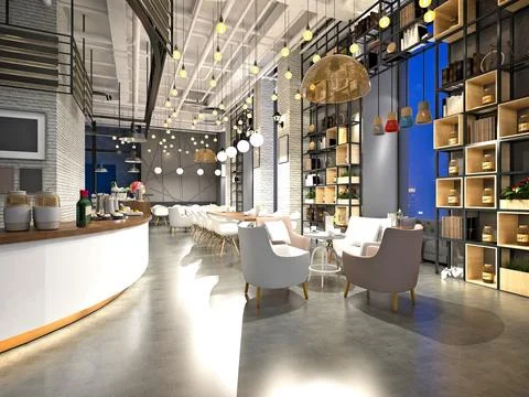 3d render cafe restaurant 스톡 일러스트