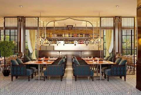 3d render cafe restaurant Stock Illustration