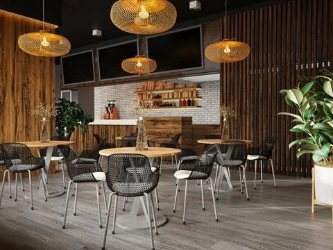 3d render cafe restaurant Stock Illustration