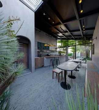 3d render cafe restaurant 스톡 일러스트