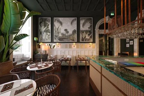3d render cafe restaurant Stock Illustration