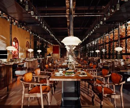 3d render cafe restaurant Stock Illustration