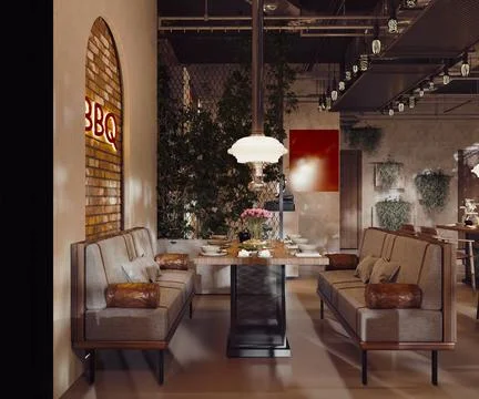 3d render cafe restaurant Stock Illustration