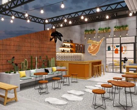 3d render cafe restaurant Stock Illustration