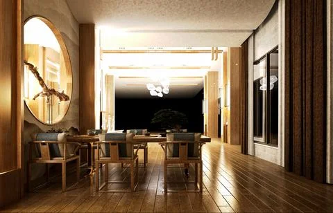 3d render cafe restaurant interior Stock Photos