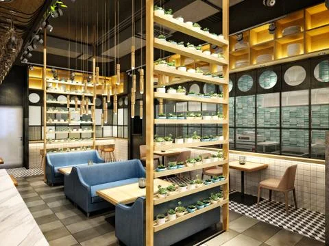 3d render cafe restaurant Stock Photos