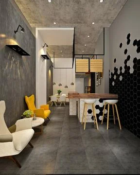 3d render cafe restaurant Stock Photos