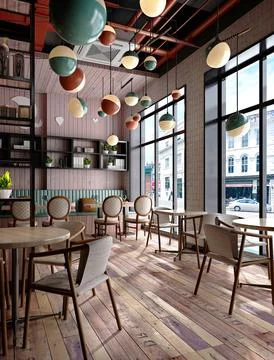 3d render cafe restaurant Stock Photos