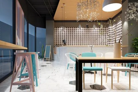 3d render cafe restaurant Stock Photos