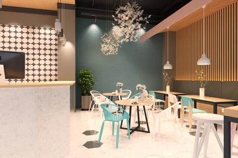 3d render cafe restaurant Stock Photos
