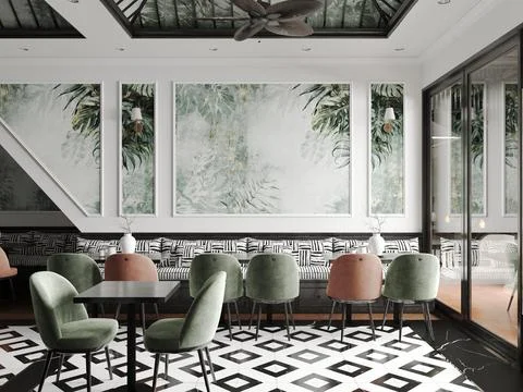 3d render cafe restaurant Stock Photos