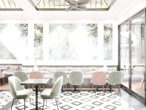 3d render cafe restaurant Stock Photos