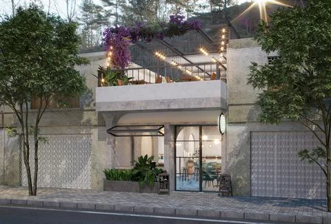 3d render cafe restaurant Stock Photos