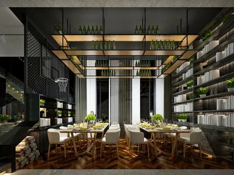 3d render cafe restaurant Stock Photos
