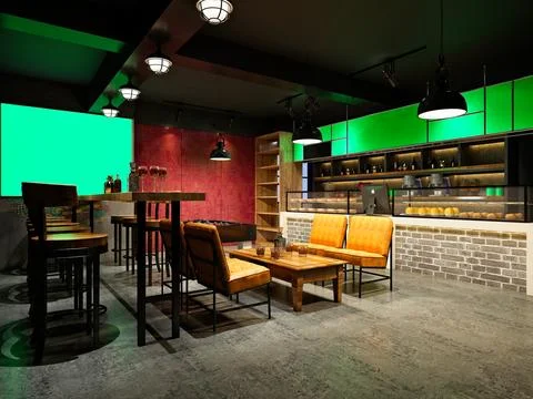 3d render cafe restaurant Stock Photos
