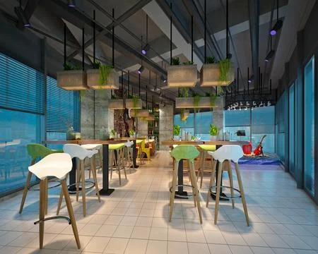 3d render cafe restaurant Stock Photos