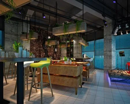 3d render cafe restaurant Stock Photos