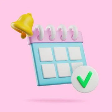 3D render calendar appointment concept, planner with success check mark and Stock Illustration