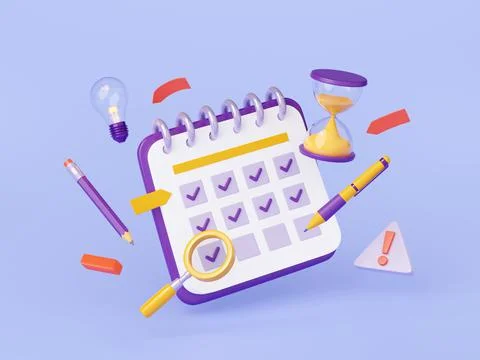 3d render calendar data checklist with pencil Illustrazione stock
