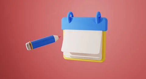 3d render. Calendar icon with pencil . 3d illustration Stock Illustration