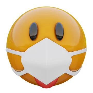 3D render of calm yellow emoji face in medical mask Stock Illustration