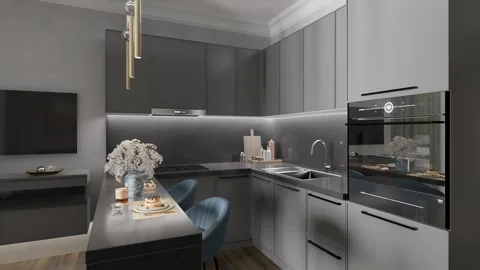 3D render. The camera circles around a small studio apartment Stock Footage 263771525