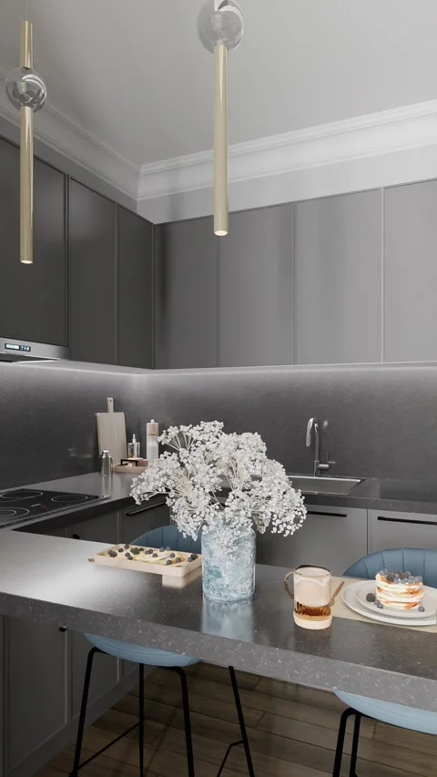 3D render. The camera circles around a small studio apartment Stock Footage 263771542