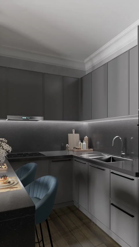 3D render. The camera circles around a small studio apartment Stock Footage 263771549