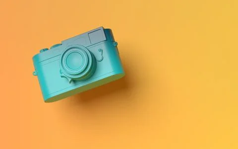 3D render camera mockup pop-up on abstract yellow background Illustration
