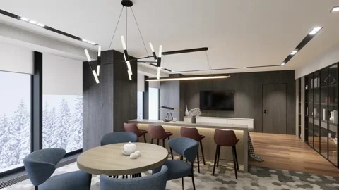 3D render. The camera spans across the common space of the apartment Stock Footage 264770358