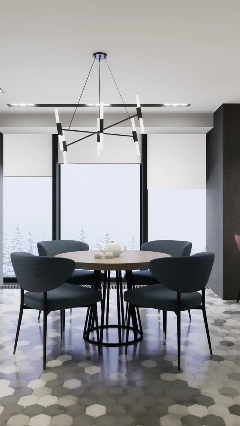 3D render. The camera spans across the common space of the apartment Stock Footage 264770376