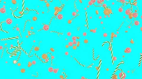 3D Render. Candy cane caramels fall spin and rotate. Xmas and New Year's holi 库存插图