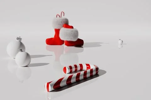 3d render of candy canes, christmas ornaments and stockings Stock Illustration