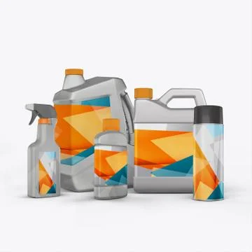 3D render cans of motor oil on a white background Stock Illustration