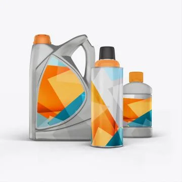 3D render cans of motor oil on a white background Stock Illustration