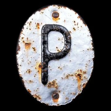3D render capital letter P made of forged metal on the background fragment of a Illustrazione stock