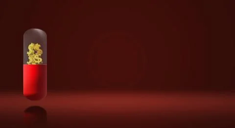 3d render capsule  gold dollar for healthcare content. Illustrazione stock