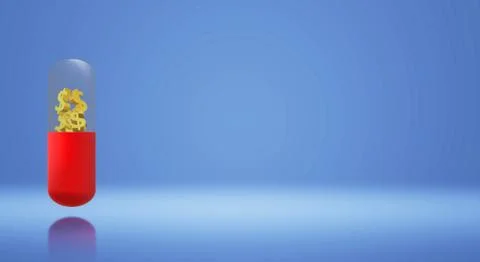 3d render capsule  gold dollar for healthcare content. Illustrazione stock