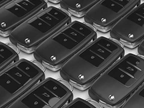 3d render of car keys in row Stock-Illustration