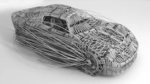 3d render car made with lines Stock Illustration
