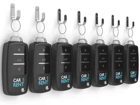 3d render of car for rent keys hanging on hook Stock Illustration