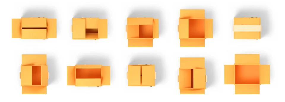3d render cardboard boxes isolated icons set Illustrazione stock