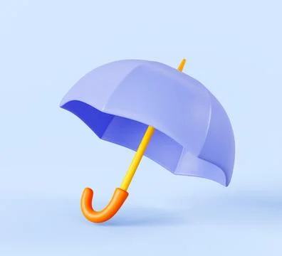 3d render cartoon blue umbrella icon. Isolated mockup of open parasol with Stock Illustration