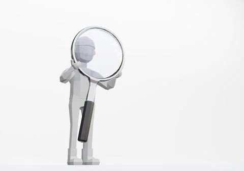 3d render of cartoon character holding a magnifying glass. Stock Illustration