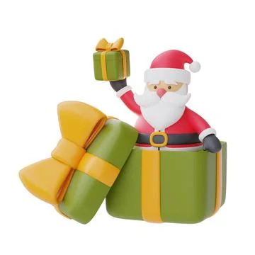3d render of cartoon character santa claus with gift box isolated on white ba Stock Illustration