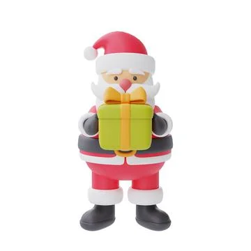 3d render of cartoon character santa claus with gift box isolated on white ba Stock Illustration