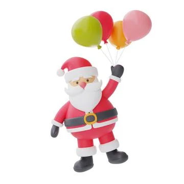 3d render of cartoon character santa claus with balloon isolated on white bac Stock Illustration